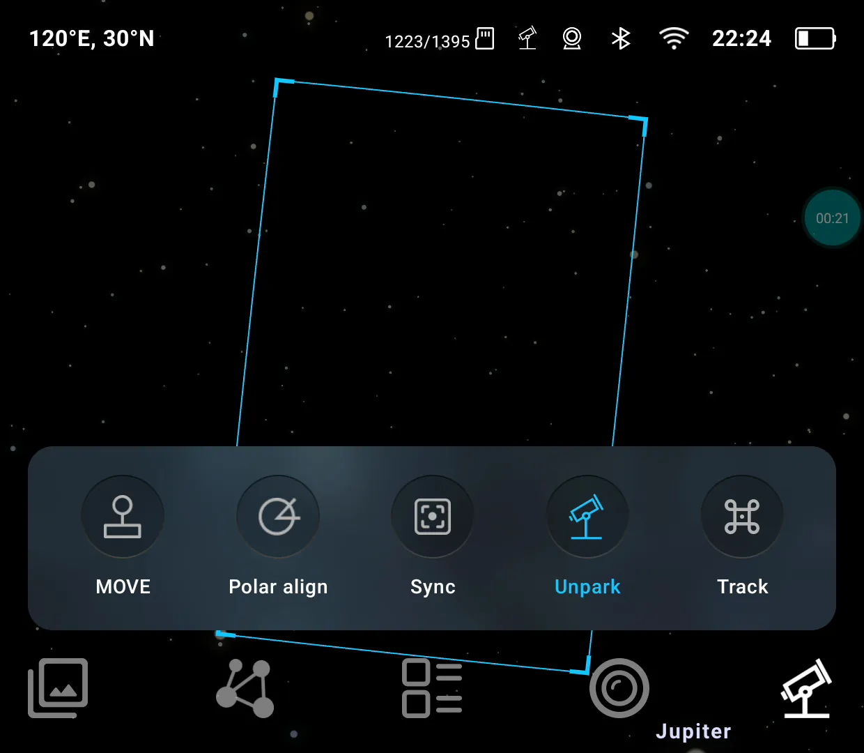 Polar align in the control menu at the bottom right of the main screen