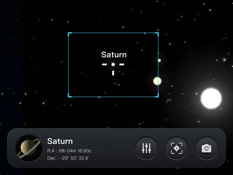 ArcBlue app target composition interface framing Saturn in the night sky