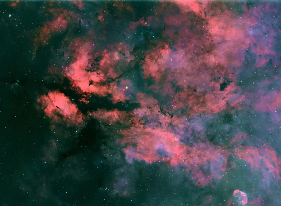 Deep-sky nebula sample with red and blue emission clouds