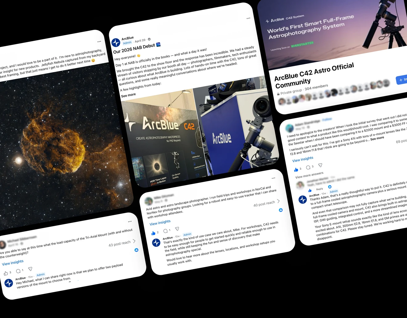 ArcBlue community posts, member captures, event photos, and the C42 system