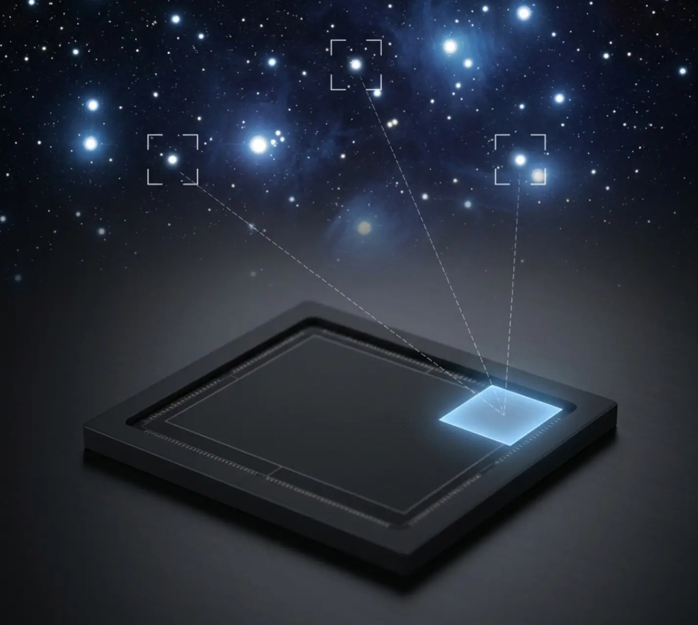 Sensor-level guiding illustration showing stars tracked directly on the imaging sensor
