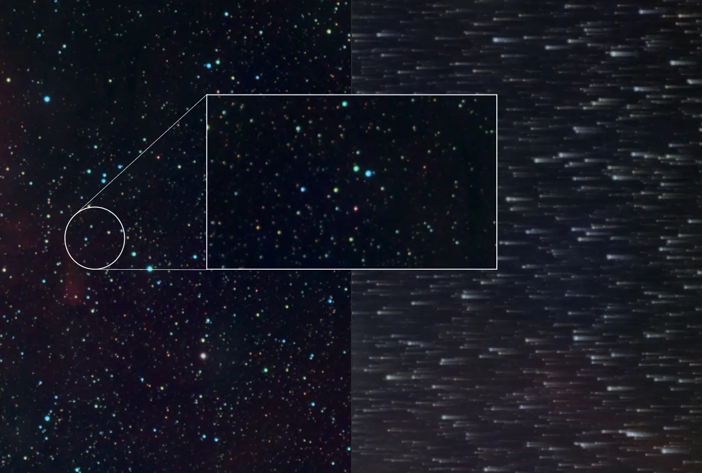 C42 GWI tracking comparison mobile crop showing round stars beside conventional star trails