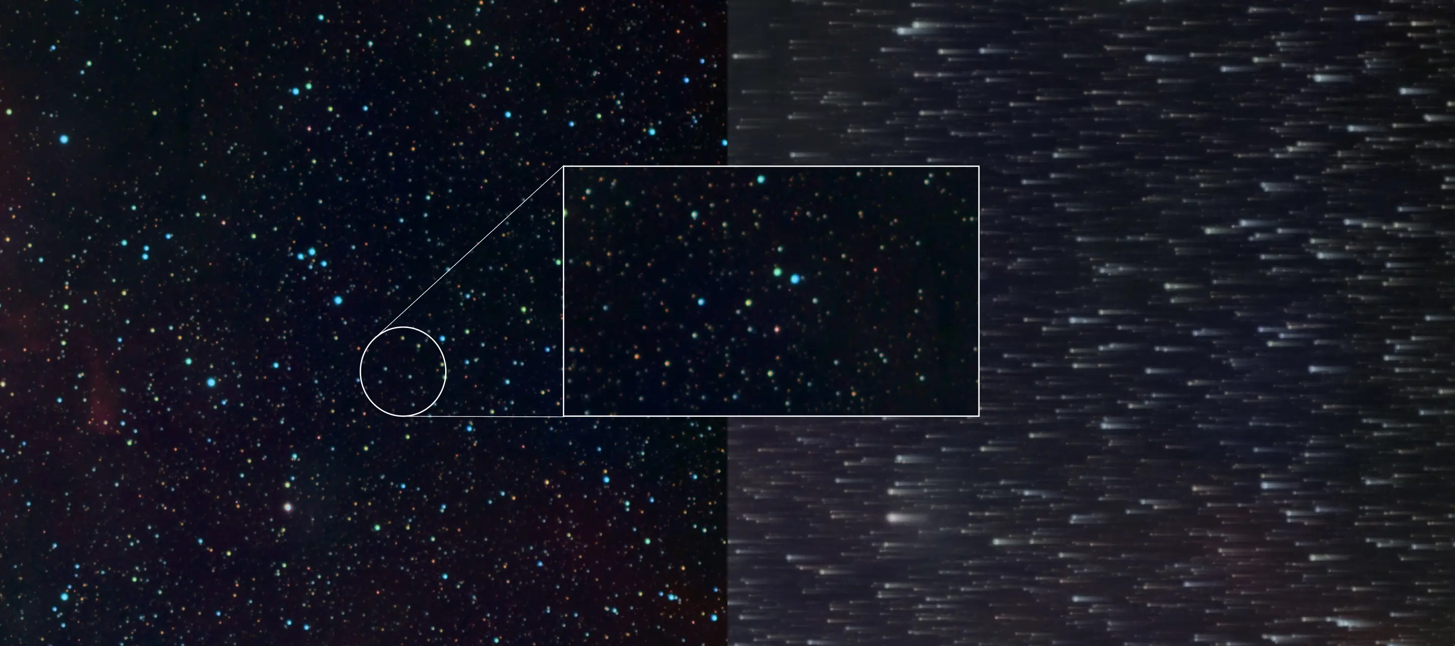 C42 GWI tracking comparison showing round stars beside conventional star trails