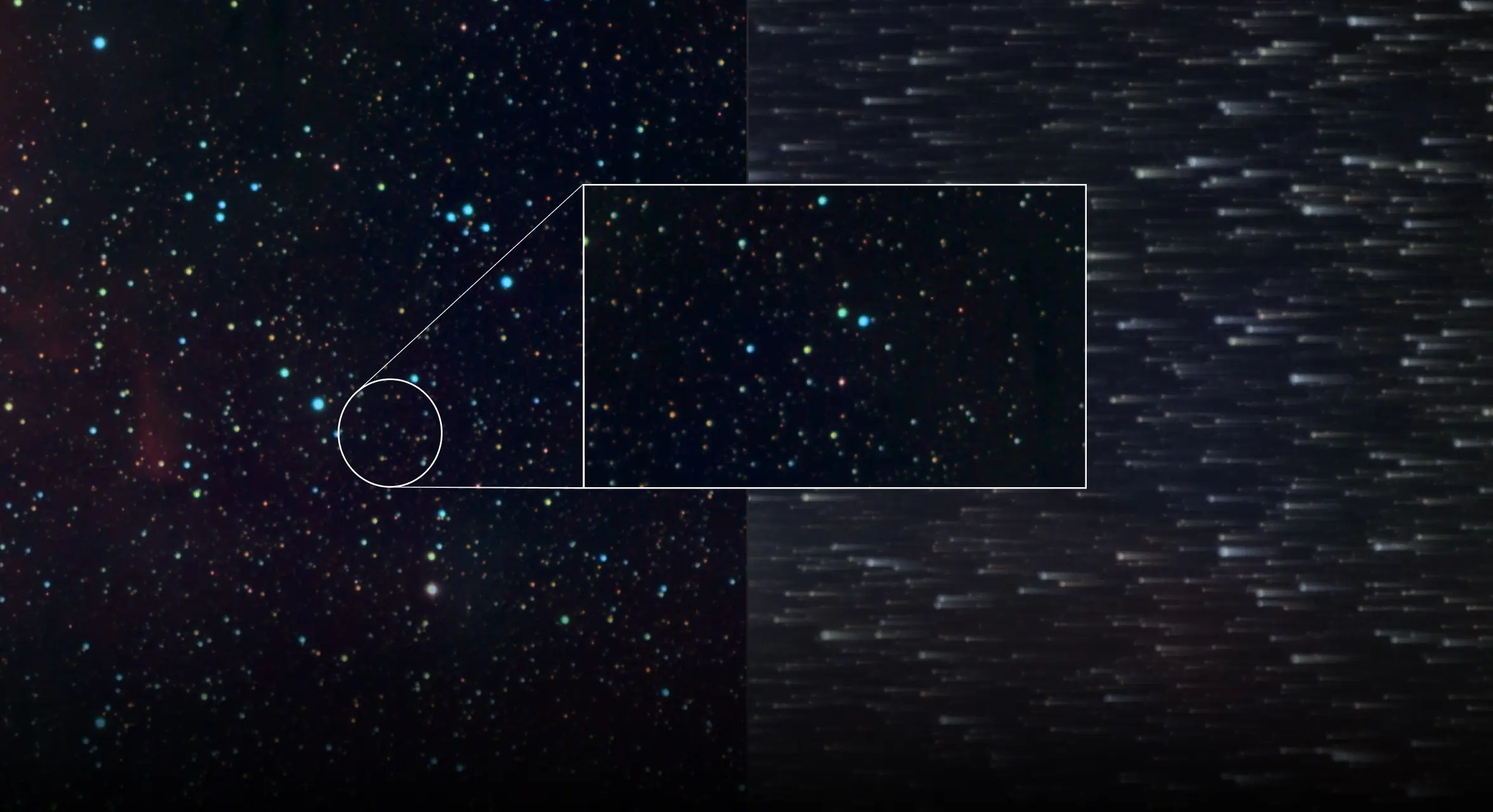 Star field comparison showing tracked stars and star trails