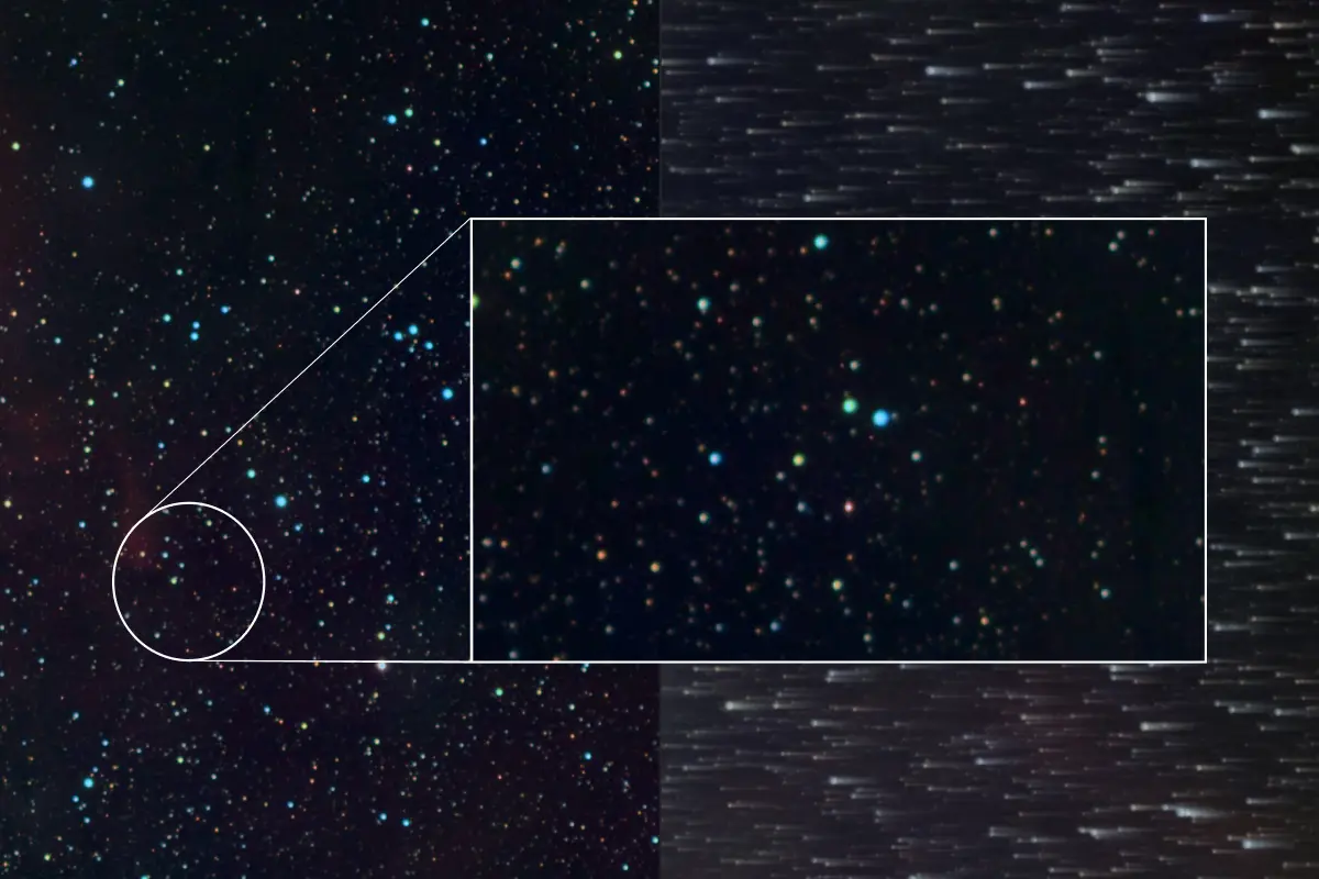 Star field comparison showing tracked stars and star trails