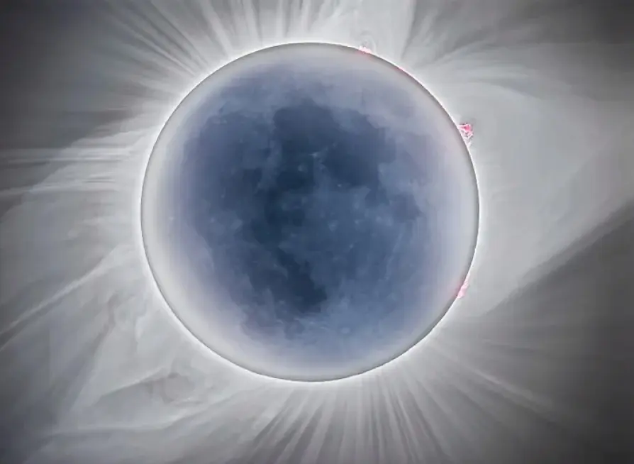 Planetary-scale solar eclipse sample with fine corona detail