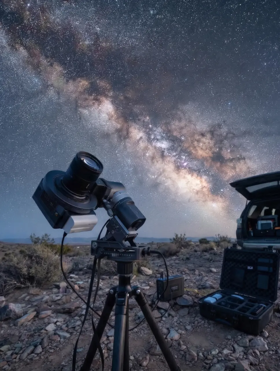 Portable deep-sky imaging rig under the Milky Way
