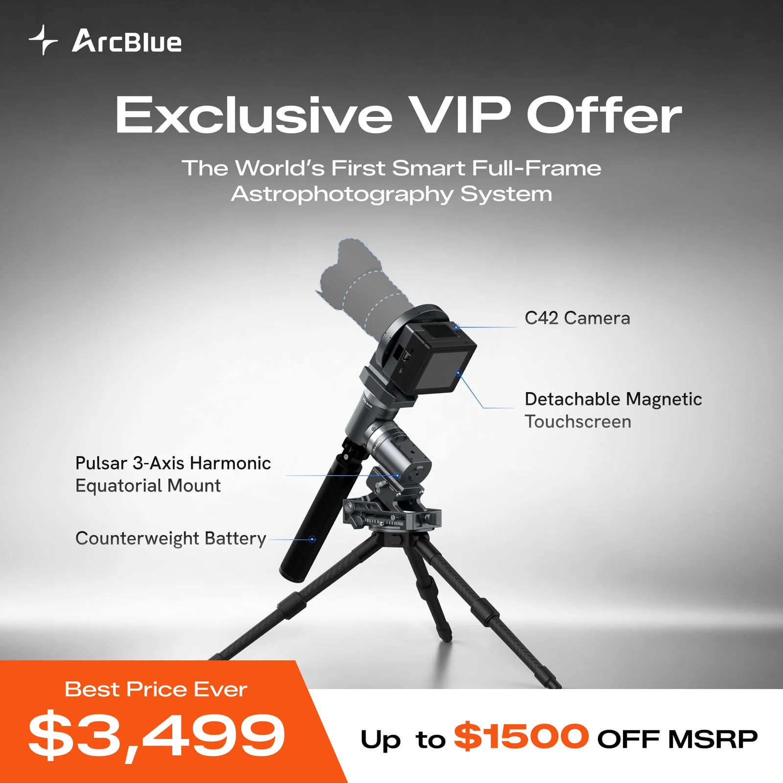 ArcBlue C42 exclusive VIP offer with product callouts and $3,499 price